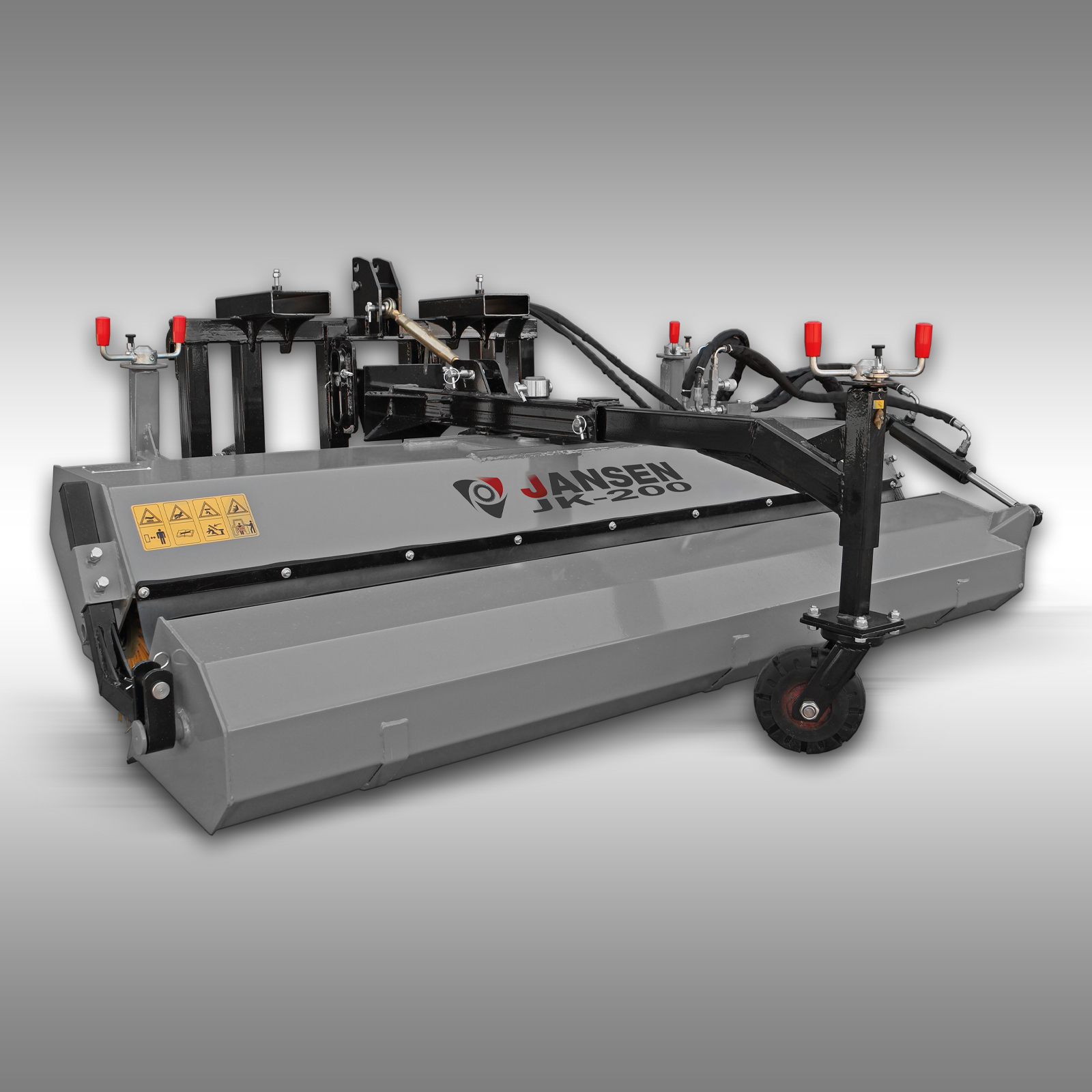 Traktorová zametacia kefa Jansen JK-200, univerzálna metla na čelný nakladač, Euro držiak, KAT.1+2, paletová vidlica