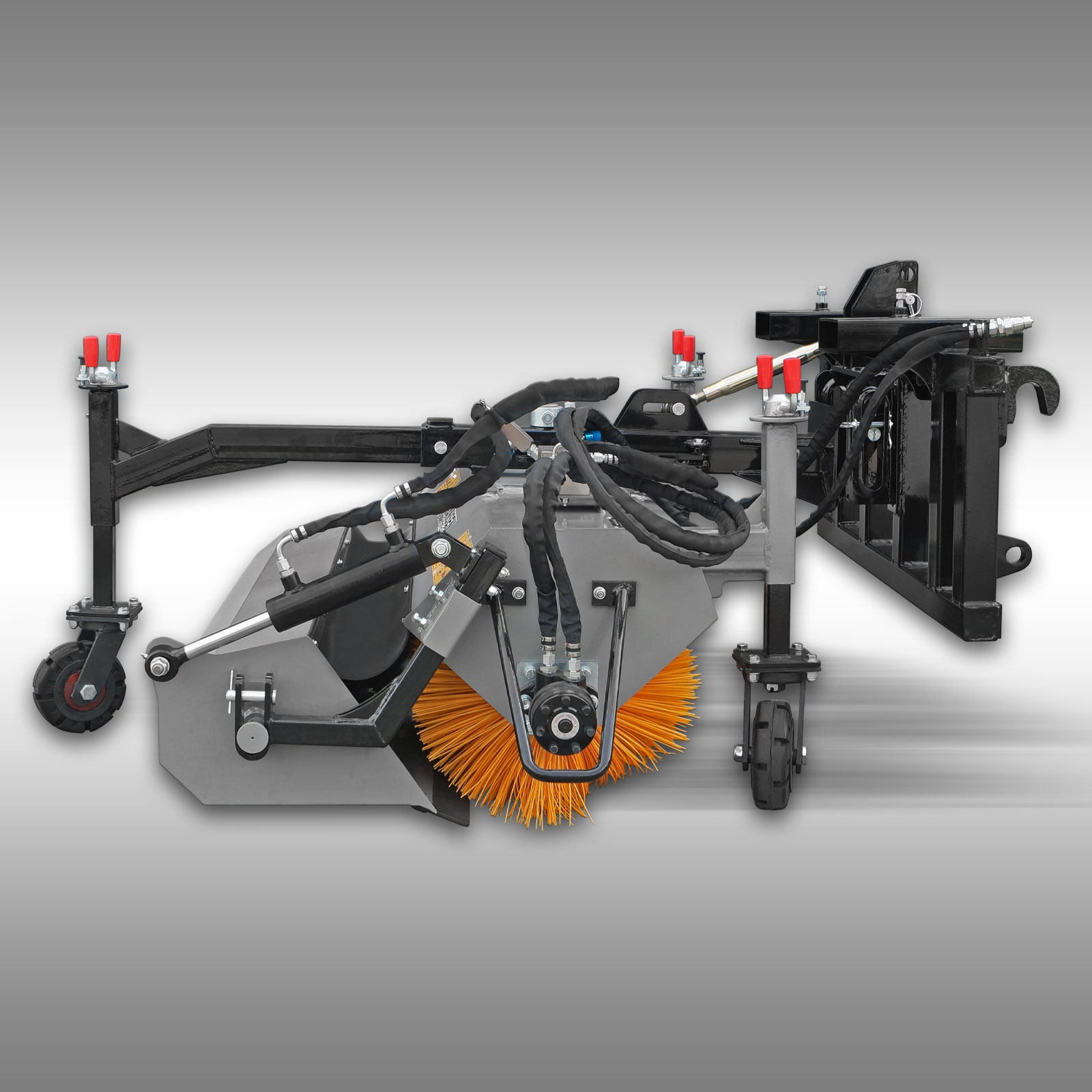 Traktorová zametacia kefa Jansen JK-130, univerzálna metla na čelný nakladač, Euro držiak, KAT.1+2, paletová vidlica