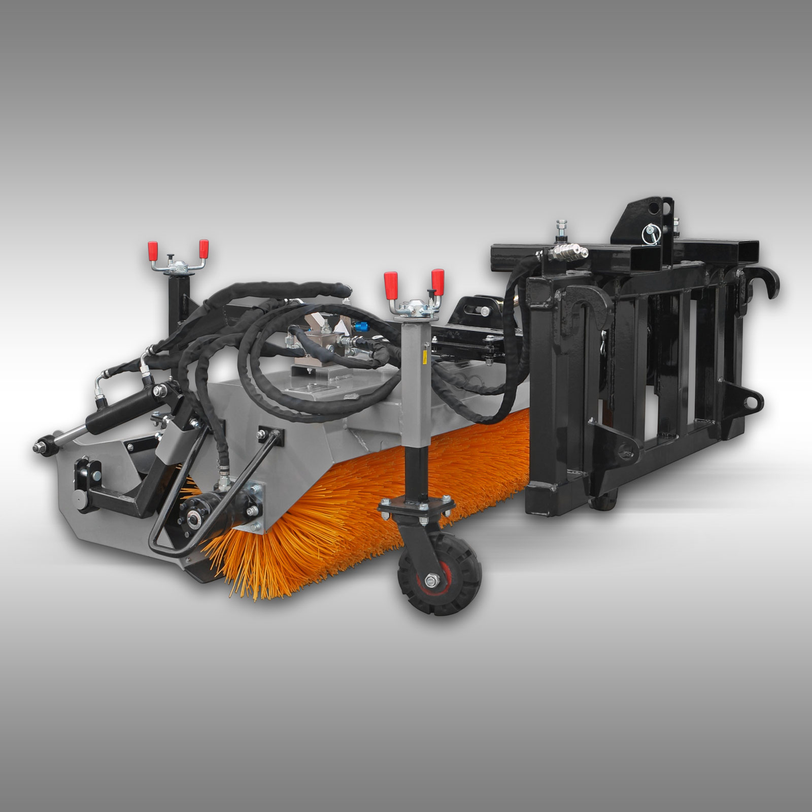 Traktorová zametacia kefa Jansen JK-130, univerzálna metla na čelný nakladač, Euro držiak, KAT.1+2, paletová vidlica